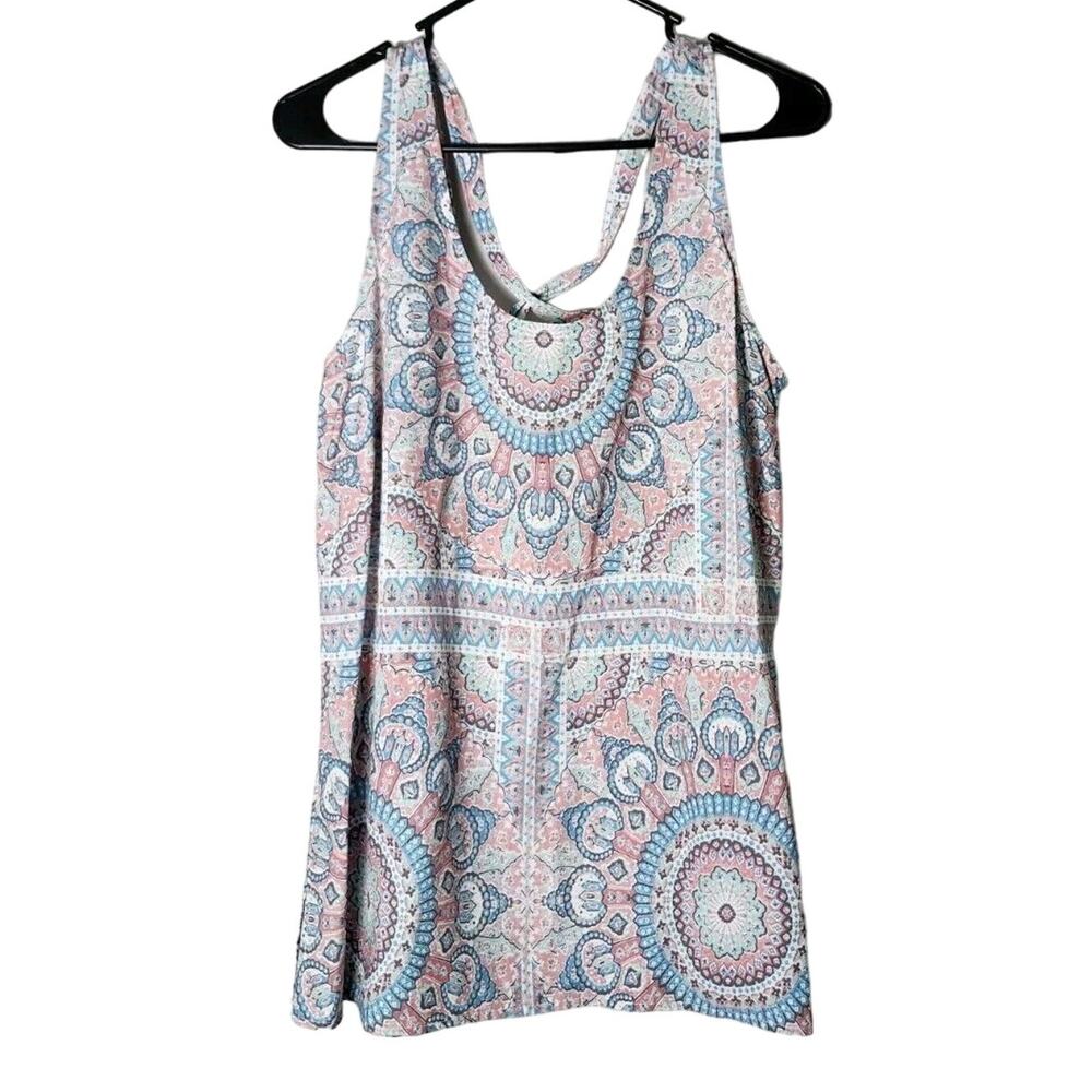Etcetera Top Tank Blouse Size 8 Mandala Print Boho Strappy Blue Pink White